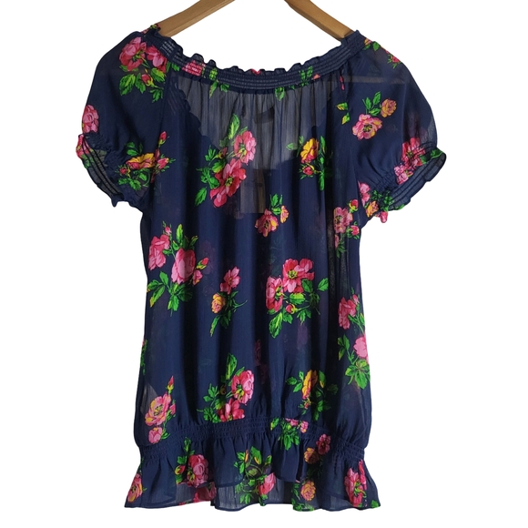 Floral Ruffle Navy Blouse - Picture 4 of 10